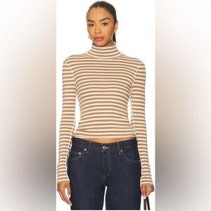 Free People We the Free Good Good Striped Turtleneck Top in Otter/Tea